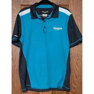 Amazon Mens Active Polo Shirt Blue Black Short Sleeve Size S